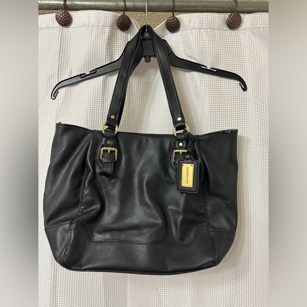 Liz Claiborne Black and Gold Shoulder Bag with Pebbled Leather